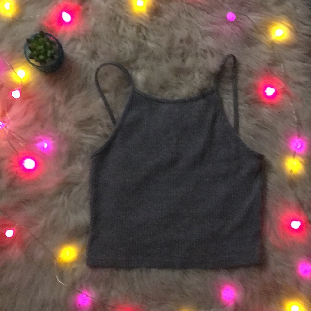 grey, ribbed halter tank top